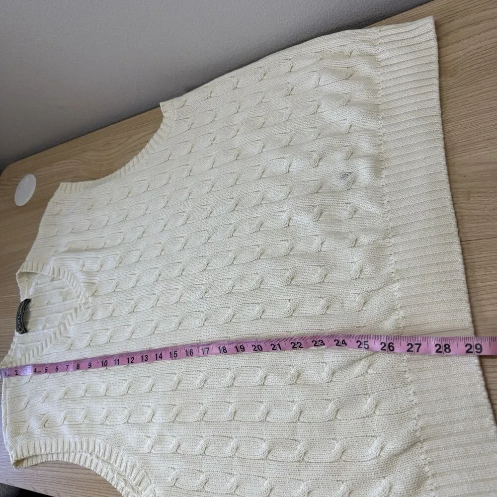 Mens Cable Knit Sweater Vest XL Ivory V Neck Pullover Knit Cotton Prep Academia